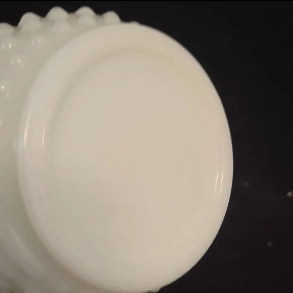 VTG Fire-King White Milk Glass Hobnail Bars Planter Vase Bowl Scalloped Rim